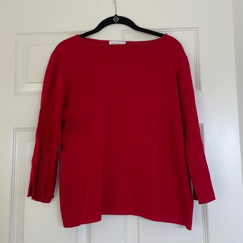 Worthington Red Sweater with Beaded Detail
